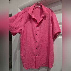 Men's Short-Sleeve Casual Button-Down Shirt in Pink. New